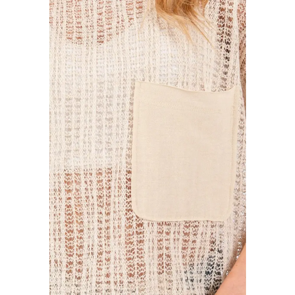 Ces Femme See Through Crochet Mock Neck Cover Up