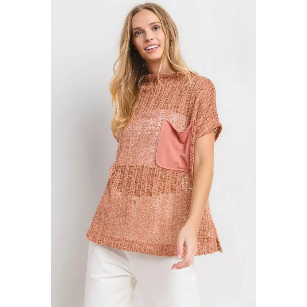 Ces Femme See Through Crochet Mock Neck Cover Up