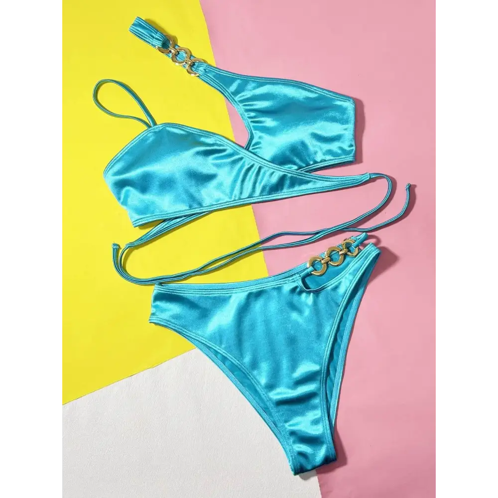 Chain Detail Crisscross Bikini Set