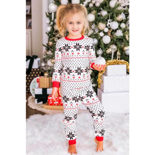 Charming Girls Snowflake Pattern Christmas Pajamas Pants Set White / 11-12