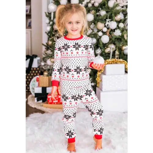Charming Girls Snowflake Pattern Christmas Pajamas Pants Set