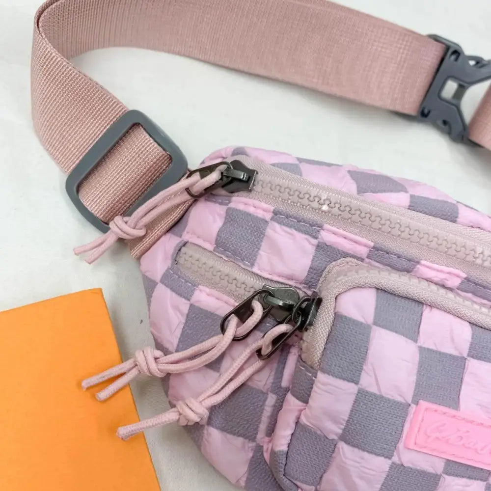 Checkered Adjustable Strap Nylon Crossbody Bag