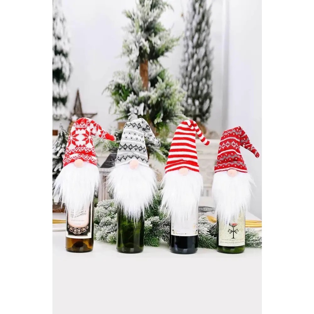 Cheerful Christmas Faceless Gnome Wine Bottle Covers for the Holidays