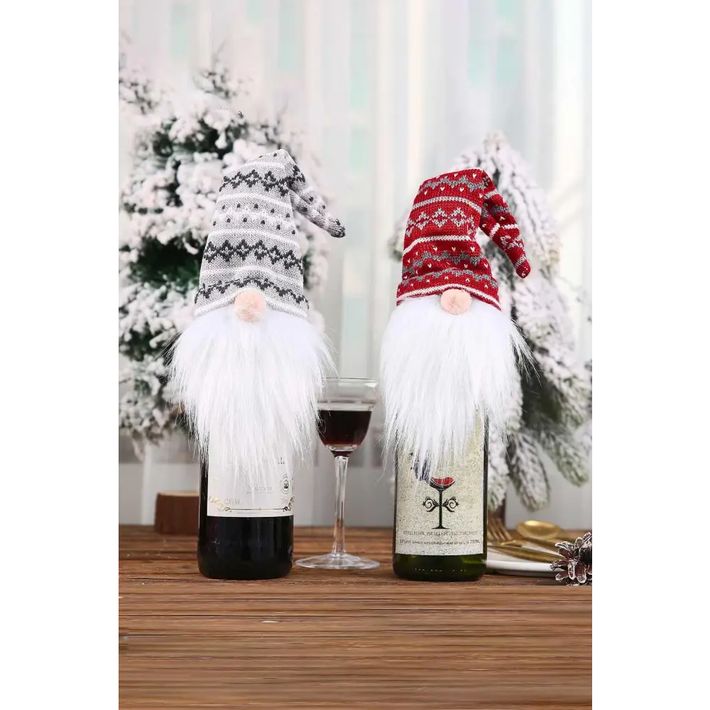 Cheerful Christmas Faceless Gnome Wine Bottle Covers for the Holidays