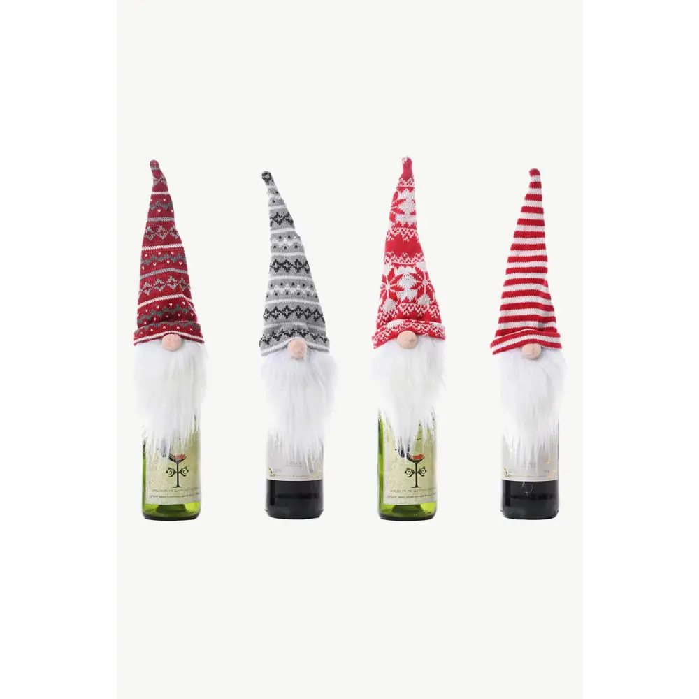 Cheerful Christmas Faceless Gnome Wine Bottle Covers for the Holidays