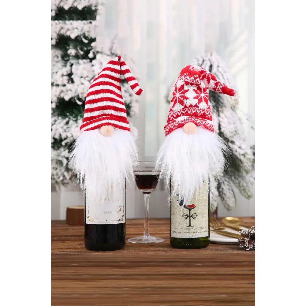 Cheerful Christmas Faceless Gnome Wine Bottle Covers for the Holidays