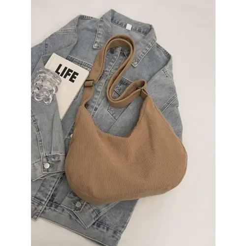 Chic Beige Corduroy Ribbed Adjustable Strap Shoulder Bag - Unique and Stylish