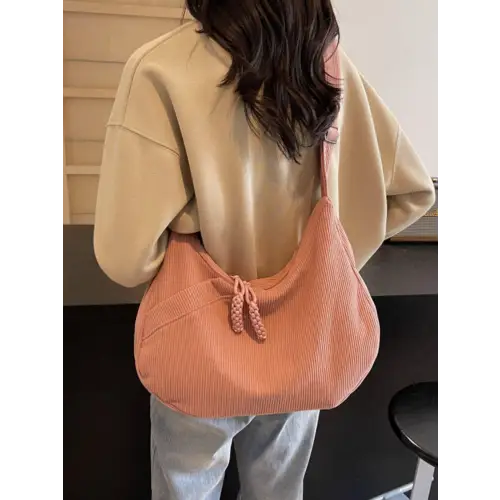 Chic Beige Corduroy Ribbed Adjustable Strap Shoulder Bag - Unique and Stylish