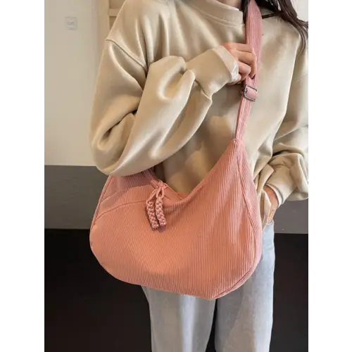 Chic Beige Corduroy Ribbed Adjustable Strap Shoulder Bag - Unique and Stylish