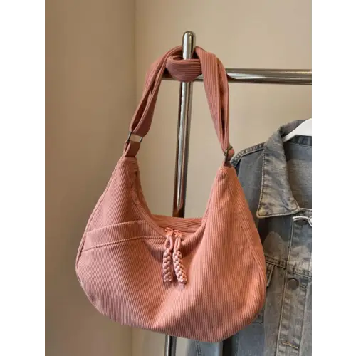 Chic Beige Corduroy Ribbed Adjustable Strap Shoulder Bag - Unique and Stylish