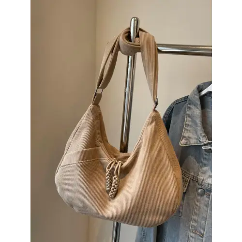 Chic Beige Corduroy Ribbed Adjustable Strap Shoulder Bag - Unique and Stylish