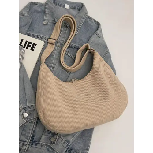 Chic Beige Corduroy Ribbed Adjustable Strap Shoulder Bag - Unique and Stylish