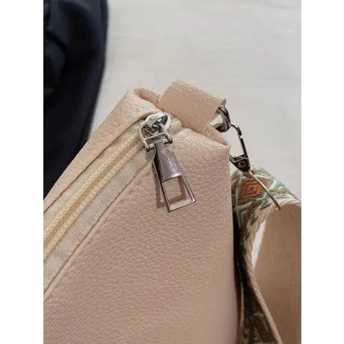 Chic Beige Leather Geometric Pattern Strap Shoulder Bag