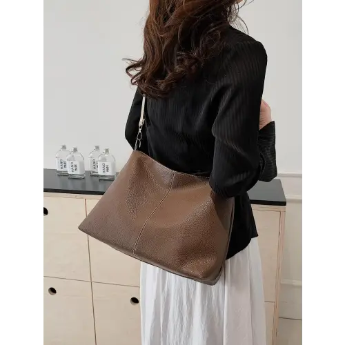 Chic Beige Leather Geometric Pattern Strap Shoulder Bag