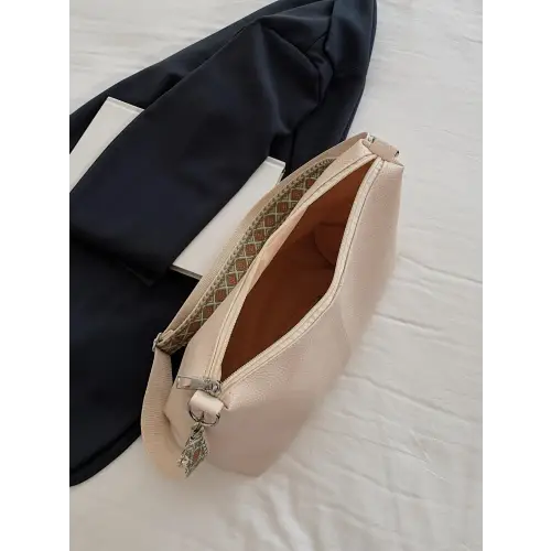 Chic Beige Leather Geometric Pattern Strap Shoulder Bag