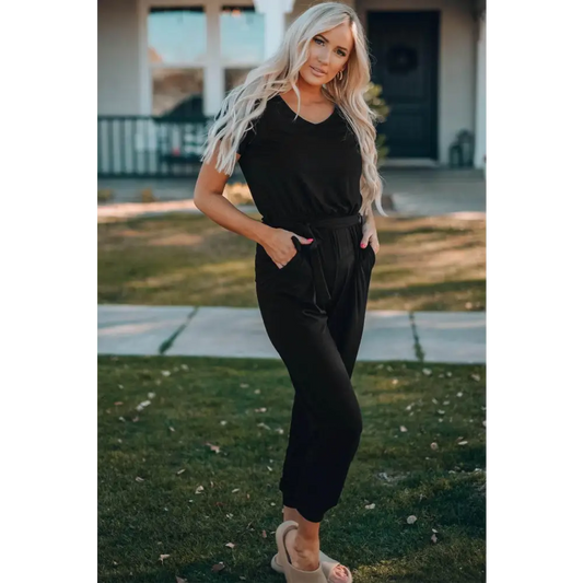 Chic Belted V-Neck Jogger Jumpsuit for Effortless Style 