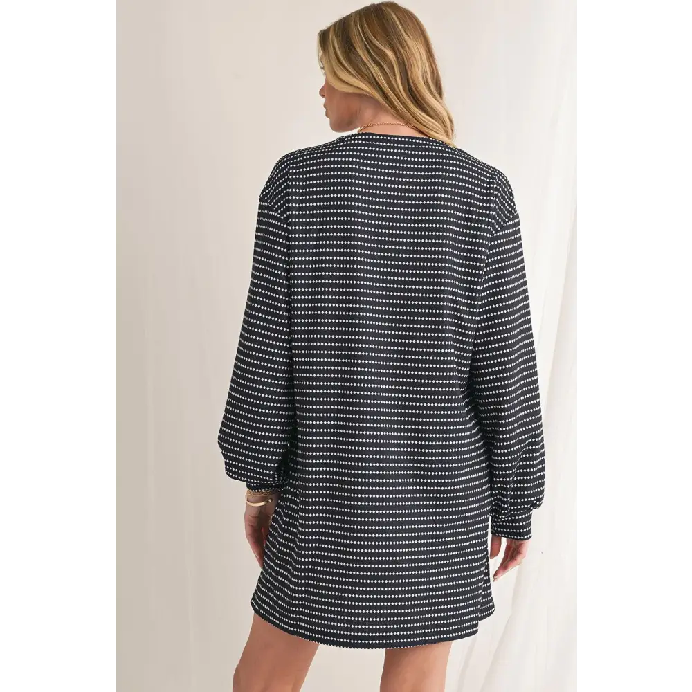 Chic Black Striped V-Neck Long Sleeve Mini Dress for Effortless Style