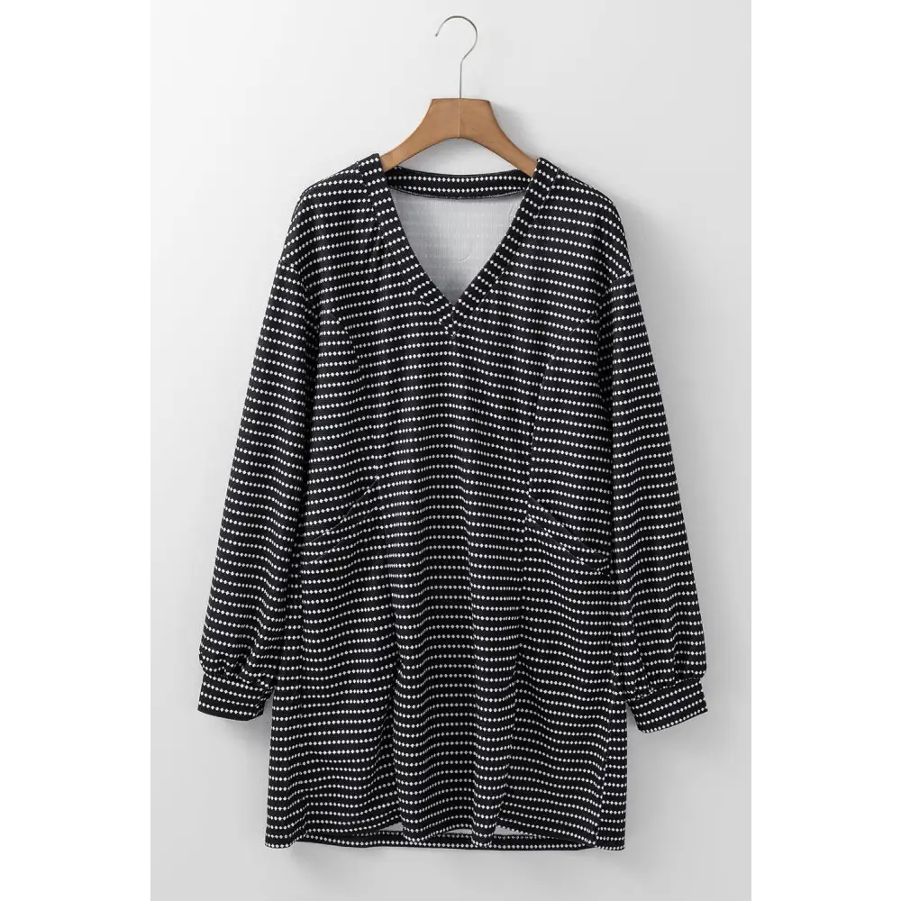 Chic Black Striped V-Neck Long Sleeve Mini Dress for Effortless Style