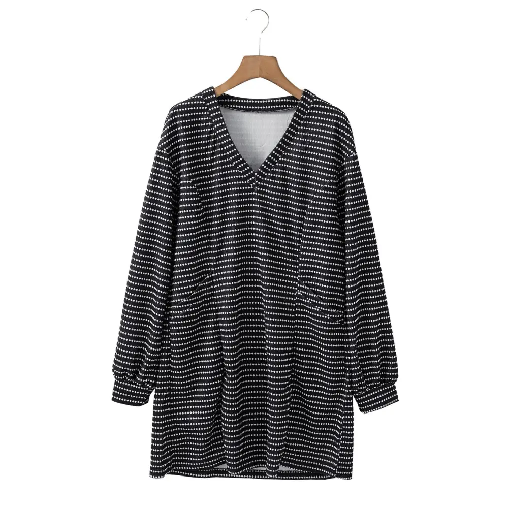 Chic Black Striped V-Neck Long Sleeve Mini Dress for Effortless Style