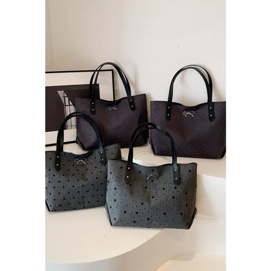 Polyester Bow Polka Dot Tote Bag - CM Fashion