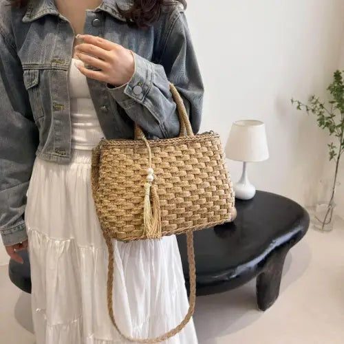 Chic Braided Strap Paper Weave Shoulder Bag