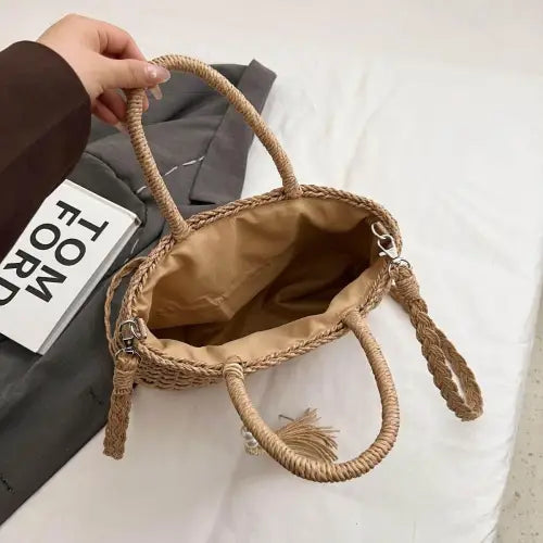 Chic Braided Strap Paper Weave Shoulder Bag