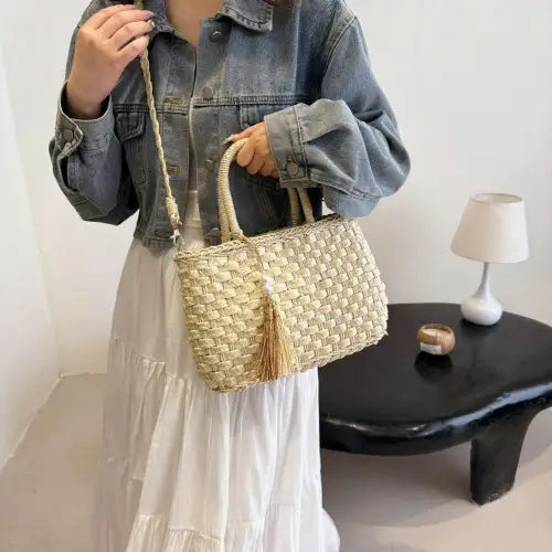 Chic Braided Strap Paper Weave Shoulder Bag
