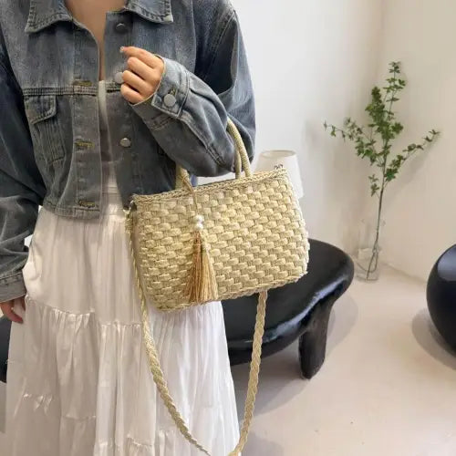 Chic Braided Strap Paper Weave Shoulder Bag