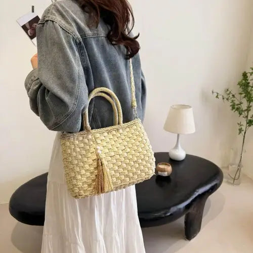 Chic Braided Strap Paper Weave Shoulder Bag