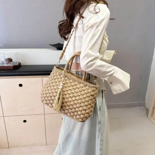 Chic Braided Strap Paper Weave Shoulder Bag