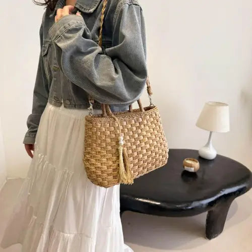 Chic Braided Strap Paper Weave Shoulder Bag