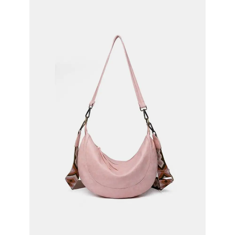 Chic Brown Crescent Strap Crossbody Bag with Removable Leather Strap