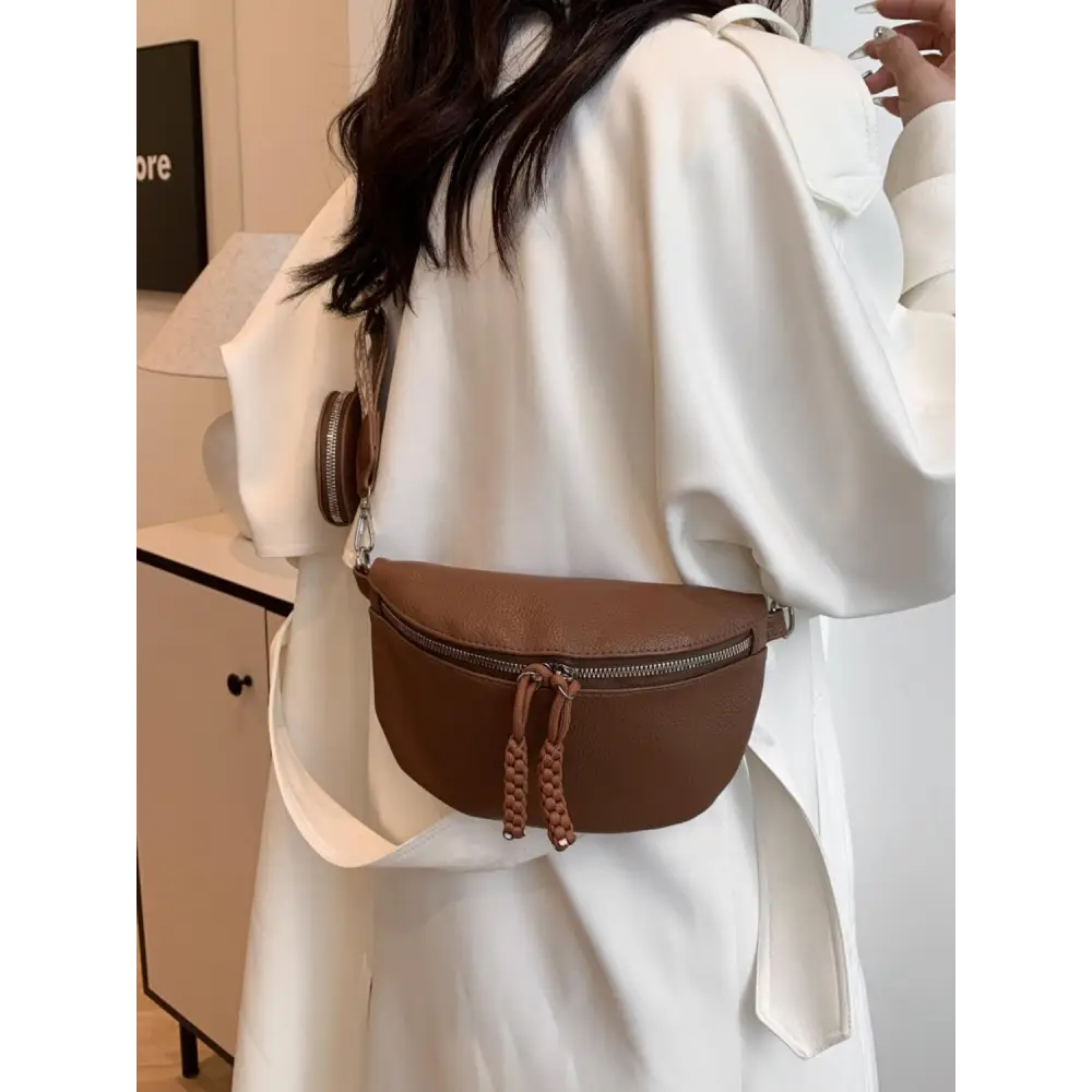 Chic Brown Faux Leather Adjustable Strap Crossbody Bag with Coin Purse