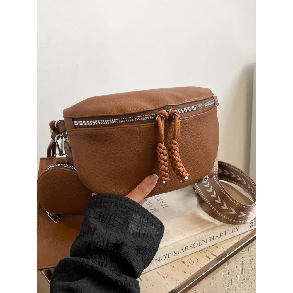 Chic Brown Faux Leather Adjustable Strap Crossbody Bag with Coin Purse