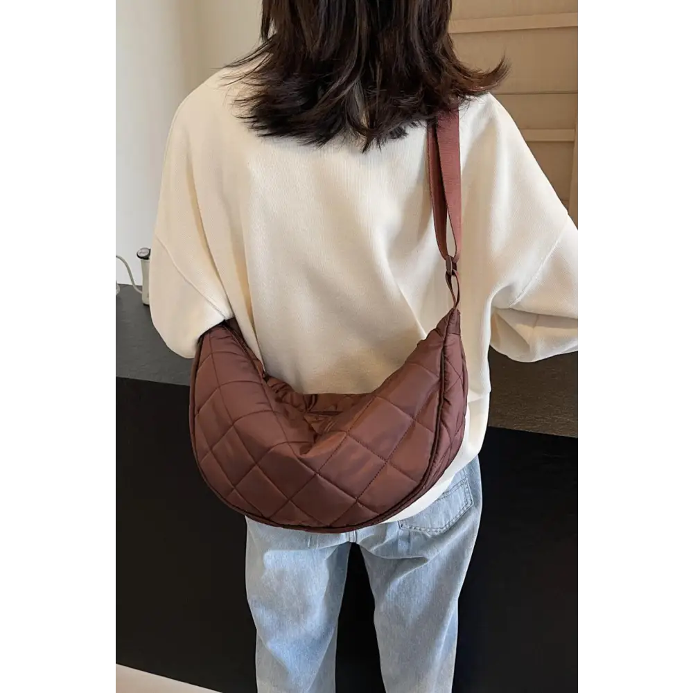 Chic Brown Plaid Quilted Adjustable Strap Crossbody Bag