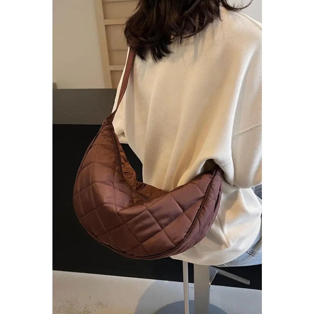 Chic Brown Plaid Quilted Adjustable Strap Crossbody Bag