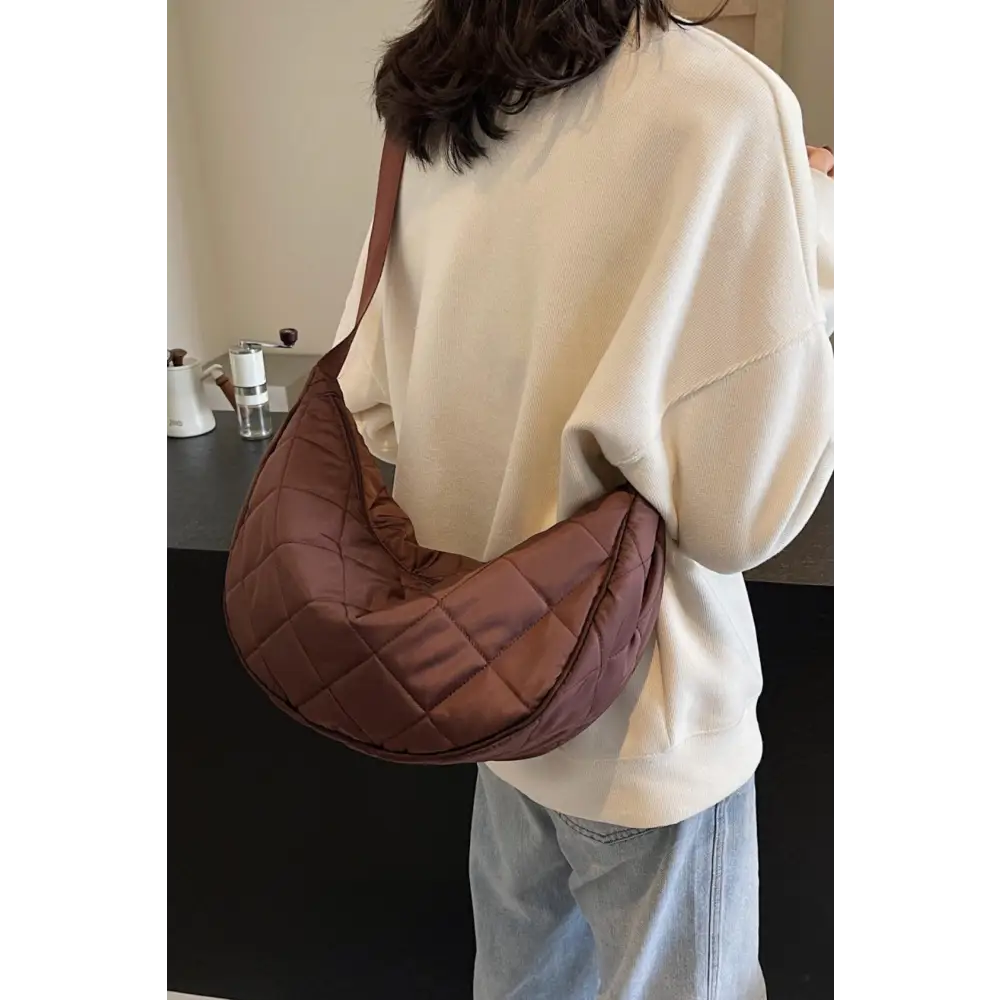 Chic Brown Plaid Quilted Adjustable Strap Crossbody Bag