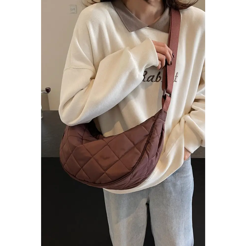 Chic Brown Plaid Quilted Adjustable Strap Crossbody Bag