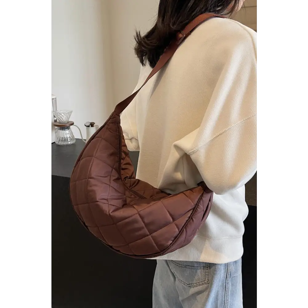 Chic Brown Plaid Quilted Adjustable Strap Crossbody Bag