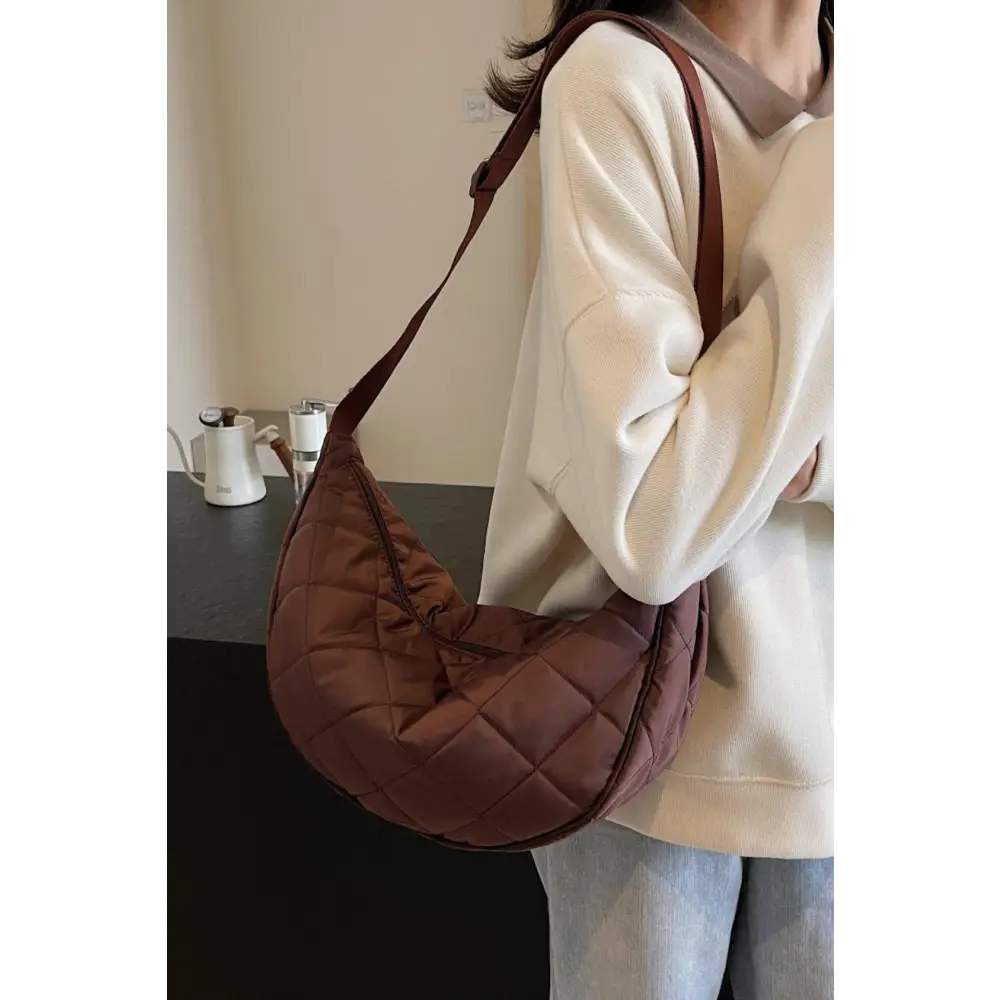 Chic Brown Plaid Quilted Adjustable Strap Crossbody Bag