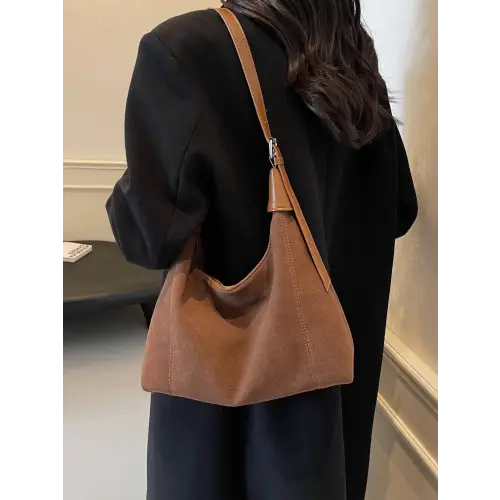 Chic Brown Suede Adjustable Strap Shoulder Bag for Stylish Outings