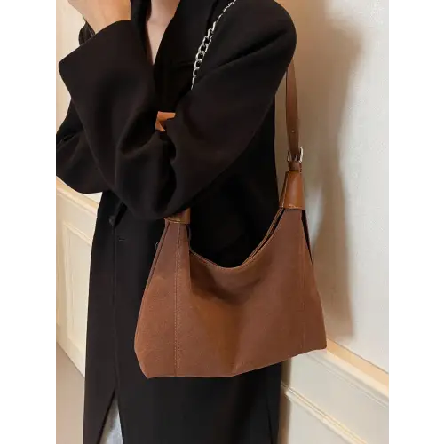 Chic Brown Suede Adjustable Strap Shoulder Bag for Stylish Outings