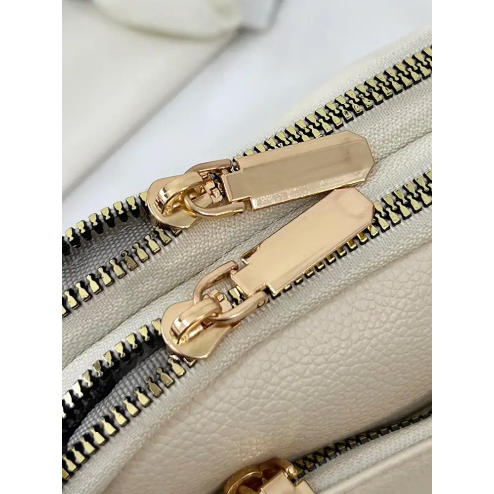 Chic Cream Leather Single Strap Crossbody Bag with Patterned Strap