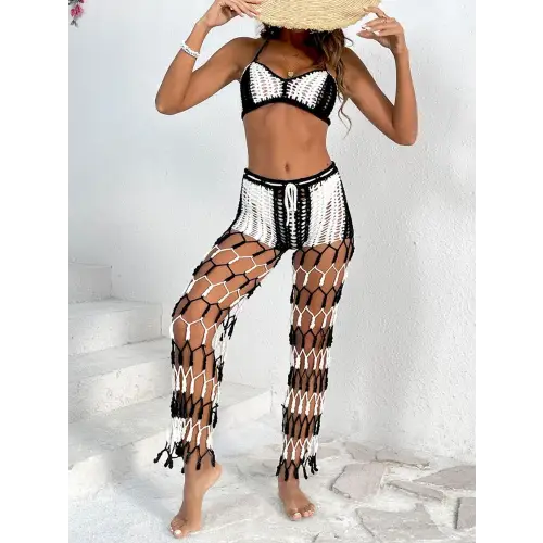 Cutout Halter Neck Top and Pants Two-Piece Swim Set - CM Fashion