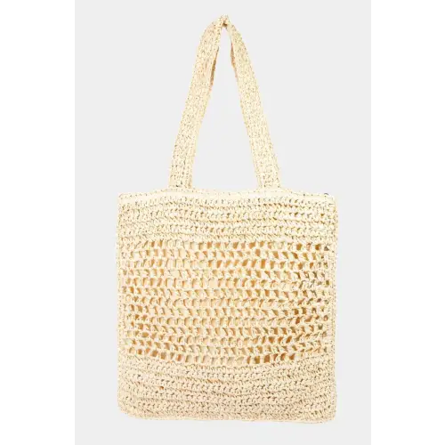 Chic Fame Straw-Paper Crochet Tote for Summer Adventures