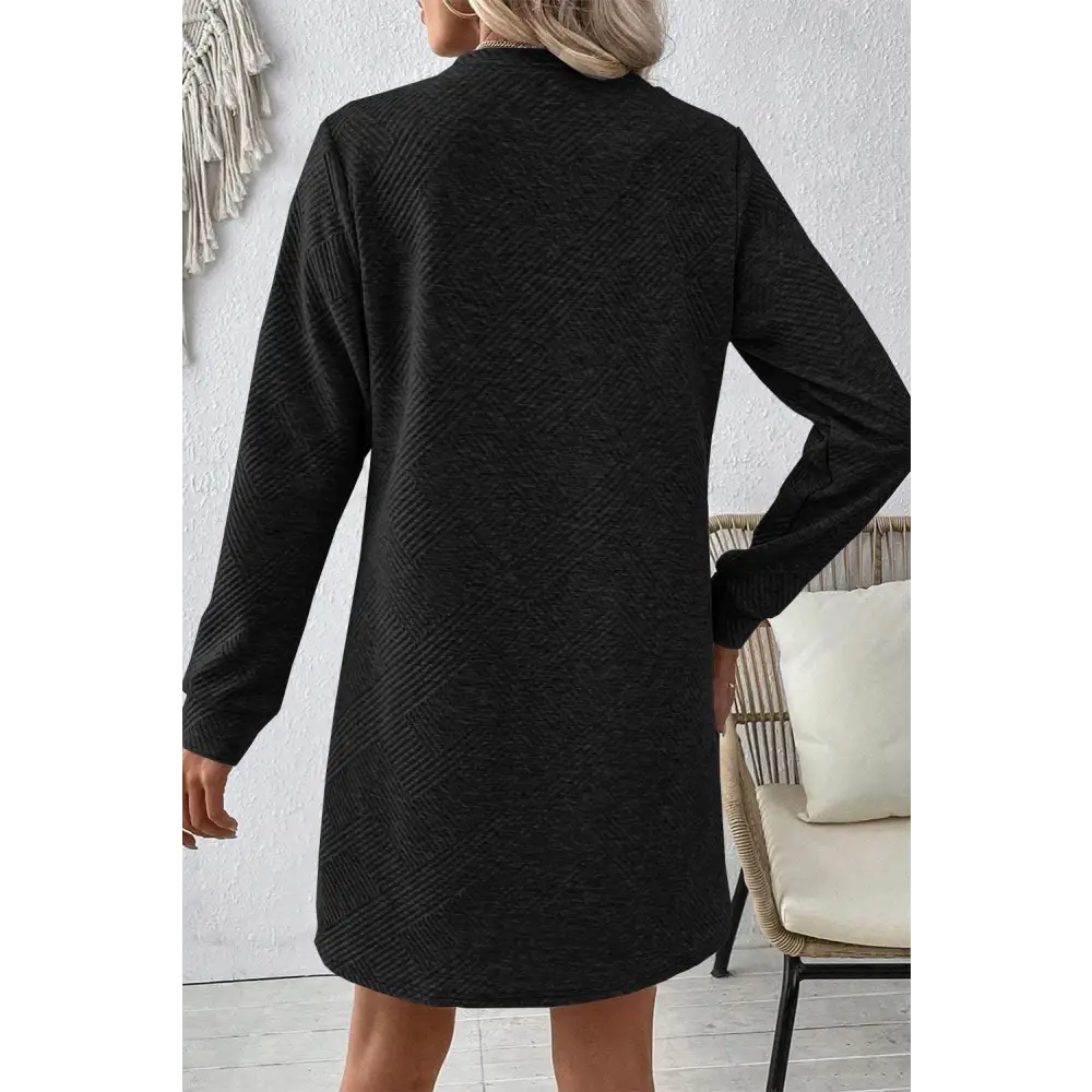 Chic Gray Solid Color Textured Long Sleeve Shift Short Dress