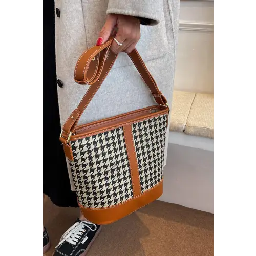 Chic Houndstooth PU Leather Shoulder Bag