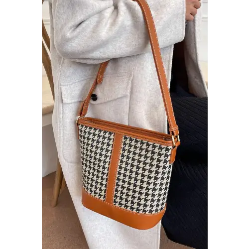Chic Houndstooth PU Leather Shoulder Bag