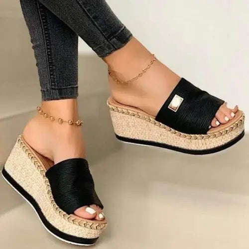 Chic Leather Open Toe Sandals with Bold Wedge Style