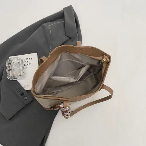 Chic Leather Tied Contrast Tote Bag with Elegant Scarf Accent